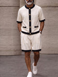 Smart Casual Designer Kontrast-Paspel Zweiteiler