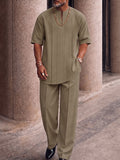 Smart Casual Plissiertes Front T-Shirt Hosen Set