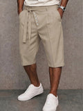 Casual Suit Shorts mit Bindegürtel und Schrägknopfleiste-Aprikose