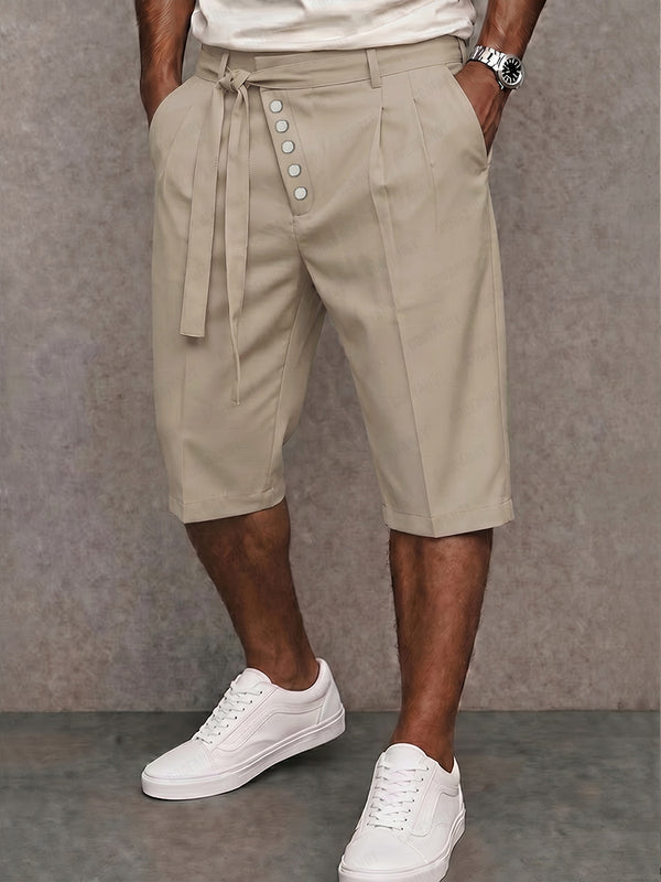 Casual Suit Shorts mit Bindegürtel und Schrägknopfleiste-Aprikose