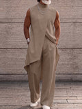 Asymmetrisches High-Low Saum Longline Ärmelloses Top & Hosen Set