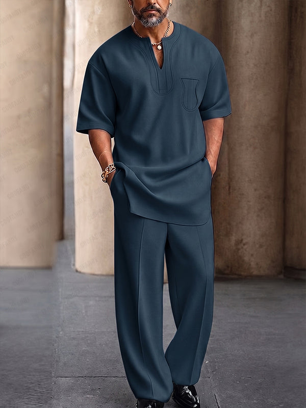 Casual Longline Top & Hosen Set mit Brust-Dekoration