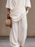 Müheloser Locker Sitzender Drapierter Cross-Front Longline Top & Hosen Set
