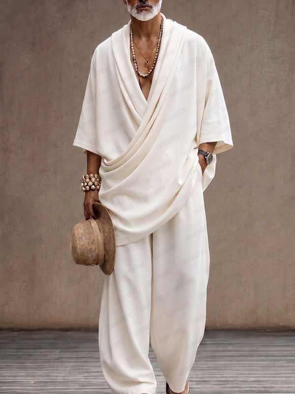 Müheloser Locker Sitzender Drapierter Cross-Front Longline Top & Hosen Set