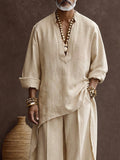 Zen-inspiriertes 100% Baumwolle High-Low Saum Longline Top & Hosen Set