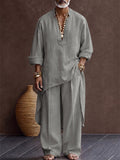 Zen-inspiriertes 100% Baumwolle High-Low Saum Longline Top & Hosen Set