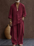 Zen-inspiriertes 100% Baumwolle High-Low Saum Longline Top & Hosen Set