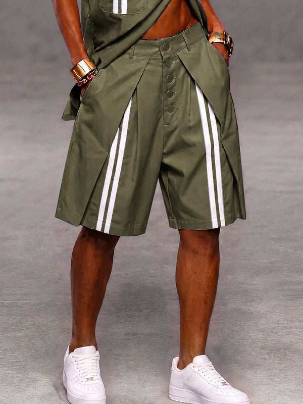 Shorts a righe casual con bottoni e dettagli patchwork