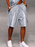 Shorts a righe casual con bottoni e dettagli patchwork