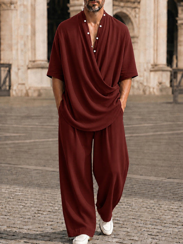 Casual Loose Knopf-Akzent Cross-Front T-Shirt Set