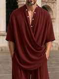 Casual Loose Knopf-Akzent Cross-Front T-Shirt Set
