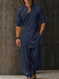 Minimalistisches Baumwolle Longline Wickelhemd & Hosen Set