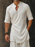 Minimalistisches Baumwolle Longline Wickelhemd & Hosen Set