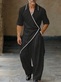 Asymmetrischer Saum Kontrast-Besatz Wickelhemd & Hosen Set