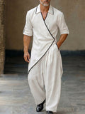 Asymmetrischer Saum Kontrast-Besatz Wickelhemd & Hosen Set