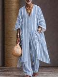 Sommer Casual Vertikal Gestreiftes Set