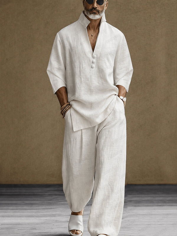 Minimalistisches Set aus 100% Baumwolle mit Seitenschlitz-Hemd und Hose