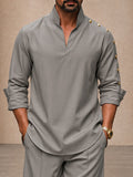 Modernes Herren Set Stehkragen Hemd mit Knopf Details und Hose