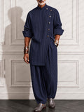 Nadelstreifen-Zweiteiler mit Schlitz-Longtop & Hose