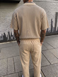 Zweiteiler Set Poloshirt mit Längsstreifen und Hose