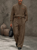 Modernes Retro-Anzug-Set mit Half-Button-Shirt und Hose