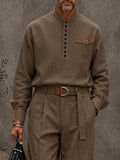 Modernes Retro-Anzug-Set mit Half-Button-Shirt und Hose
