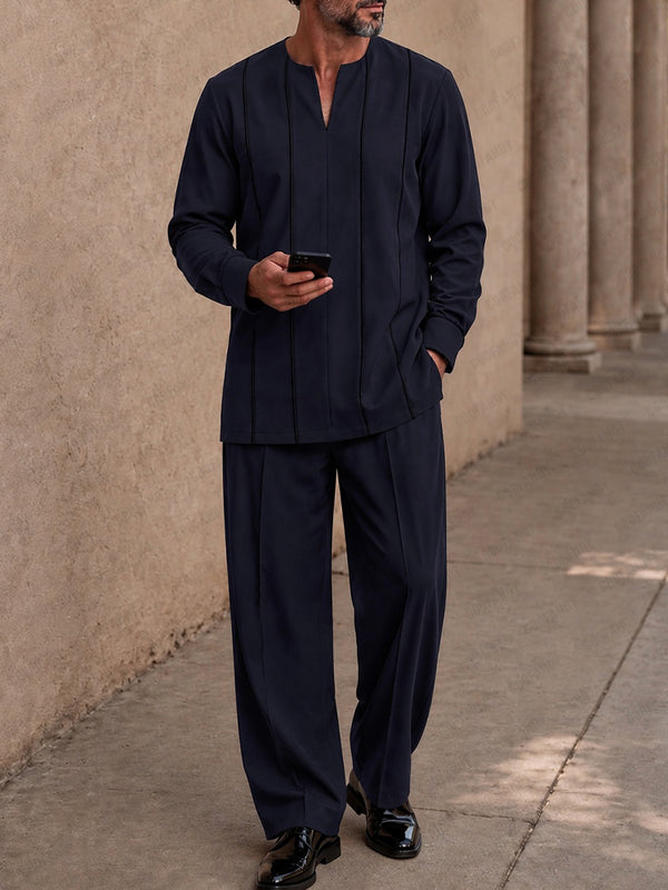 Lässiges Tunika-Set mit Kontrastlinien & Hose