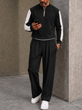 Urban-Casual Sportliches Poloshirt-Hosen-Set mit Kontrastdesign