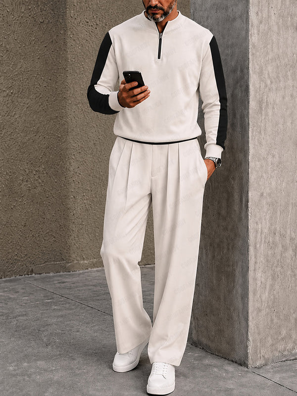 Urban-Casual Sportliches Poloshirt-Hosen-Set mit Kontrastdesign