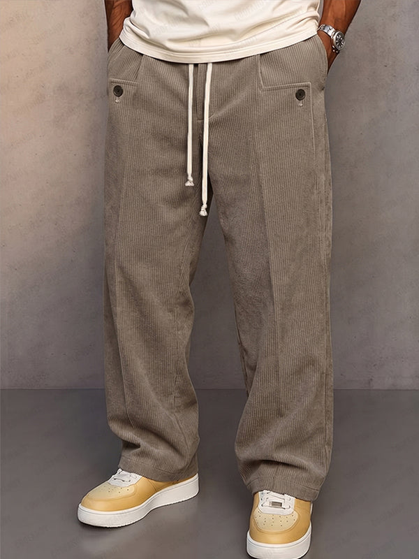 Casual Straight Cut Feinkord Kordelzug Hose