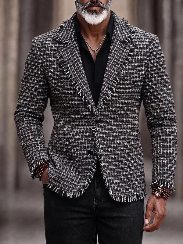 Modern Fransen-Optik Karo Tweed Blazer
