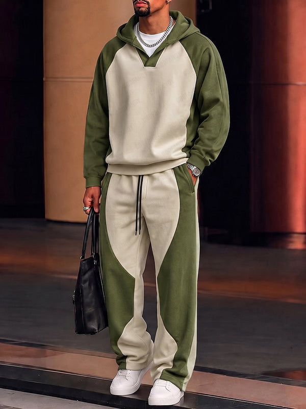 Unique Colorblocking Hoodie Hose Set