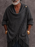 Asymmetrischer Strick-Poncho Cardigan mit Fransen