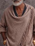 Asymmetrischer Strick-Poncho Cardigan mit Fransen
