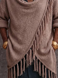 Asymmetrischer Strick-Poncho Cardigan mit Fransen