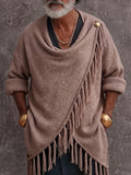 Asymmetrischer Strick-Poncho Cardigan mit Fransen