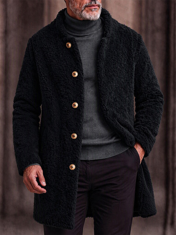 Fleece-Mantel mit Knopfleiste & Vintage-Details