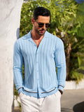 COOFANDY Herren Strickhemd in Hellblau, Detailansicht