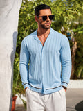 COOFANDY Herren Strickhemd in Hellblau, Detailansicht