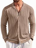 COOFANDY Herren Strickhemd in Khaki, Frontansicht