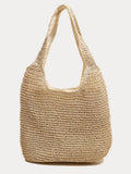 Minimalistische große gewebte Strand-Schultertasche in Stroh-Optik