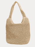 Minimalistische große gewebte Strand-Schultertasche in Stroh-Optik