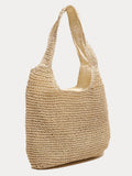 Minimalistische große gewebte Strand-Schultertasche in Stroh-Optik