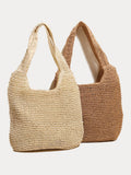 Minimalistische große gewebte Strand-Schultertasche in Stroh-Optik