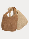 Minimalistische große gewebte Strand-Schultertasche in Stroh-Optik