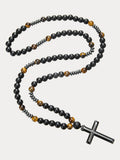 Vintage Kreuz-Anhänger Halskette mit Tigerauge-Perlen