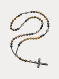 Vintage Kreuz-Anhänger Halskette mit Tigerauge-Perlen
