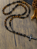 Vintage Kreuz-Anhänger Halskette mit Tigerauge-Perlen