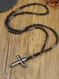 Vintage Kreuz-Anhänger Halskette mit Tigerauge-Perlen