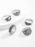 5-teiliges Ring-Set im Retro-Totem-Design